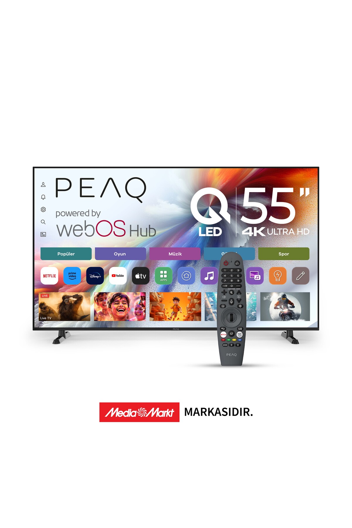 55Q90 PTV55WQU-3025A 55 inç 139 Ekran Dahili Uydu Alıcılı WebOS 4K UHD QLED TV