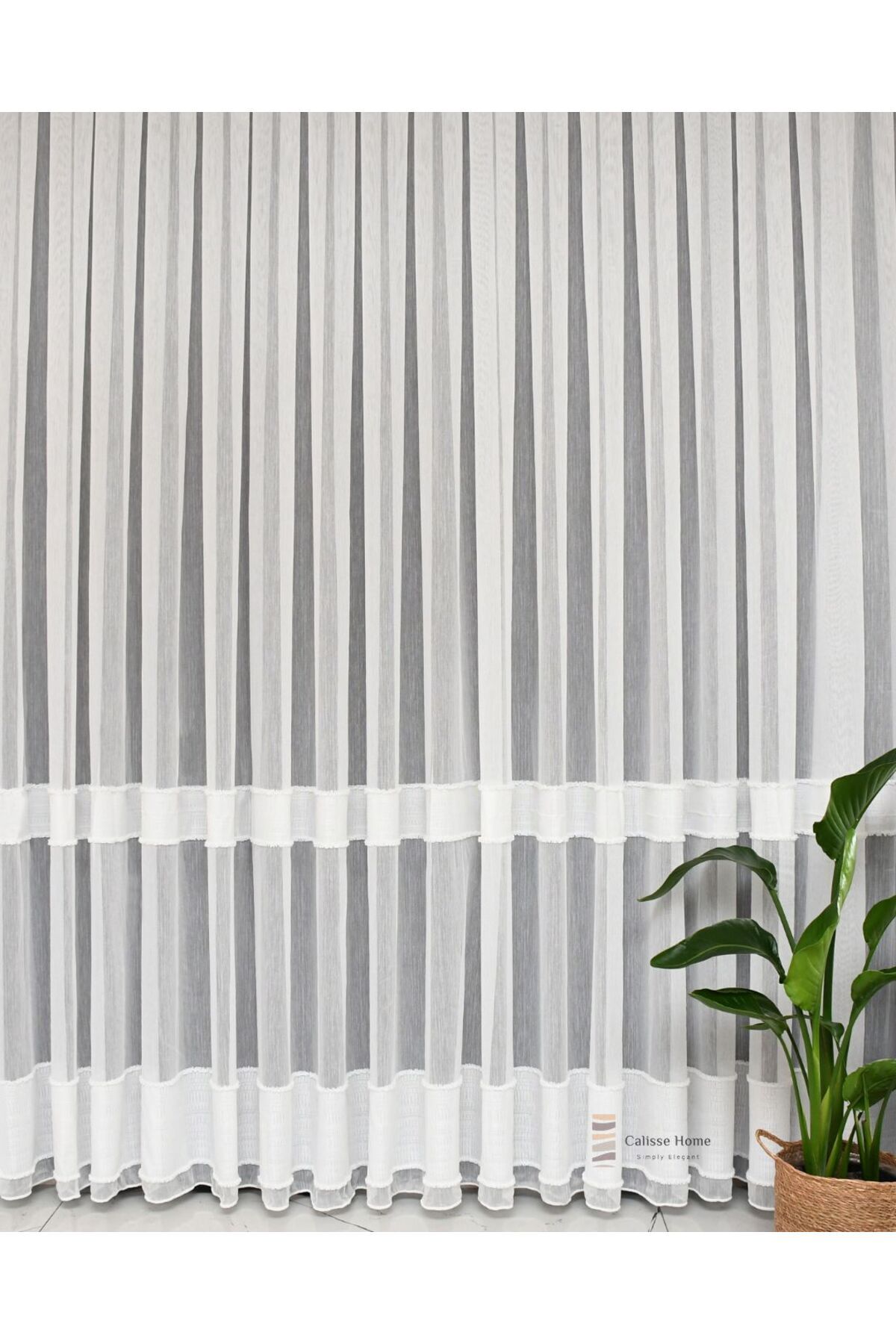 Calisse Home Ekru bambu eteği kesmeli şeritli püsküllü tül perde Gramajlı 1/3 Sık Pileli fotoğrafı 5 (önizleme)