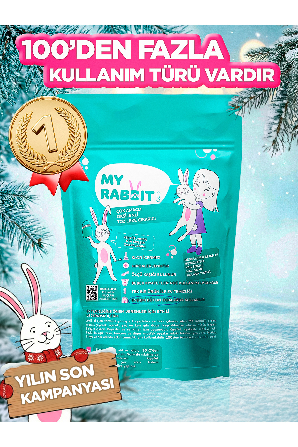 My Rabbit! Çamaşır Ve Yüzey Için Çok Amaçlı Oksijenli Toz Leke Çıkarıcı ve beyazlatıcı 800 gr