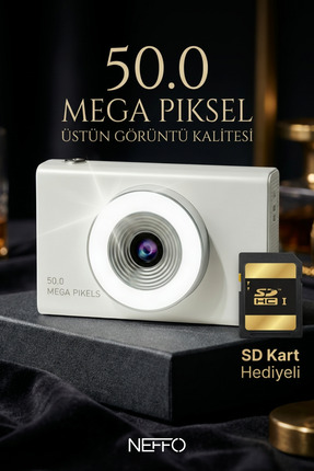 NEFFO Dijital Kamera | 50 MP 8x Zoom Hafif Kompakt Fotoğraf Makinesi (SD KART...
