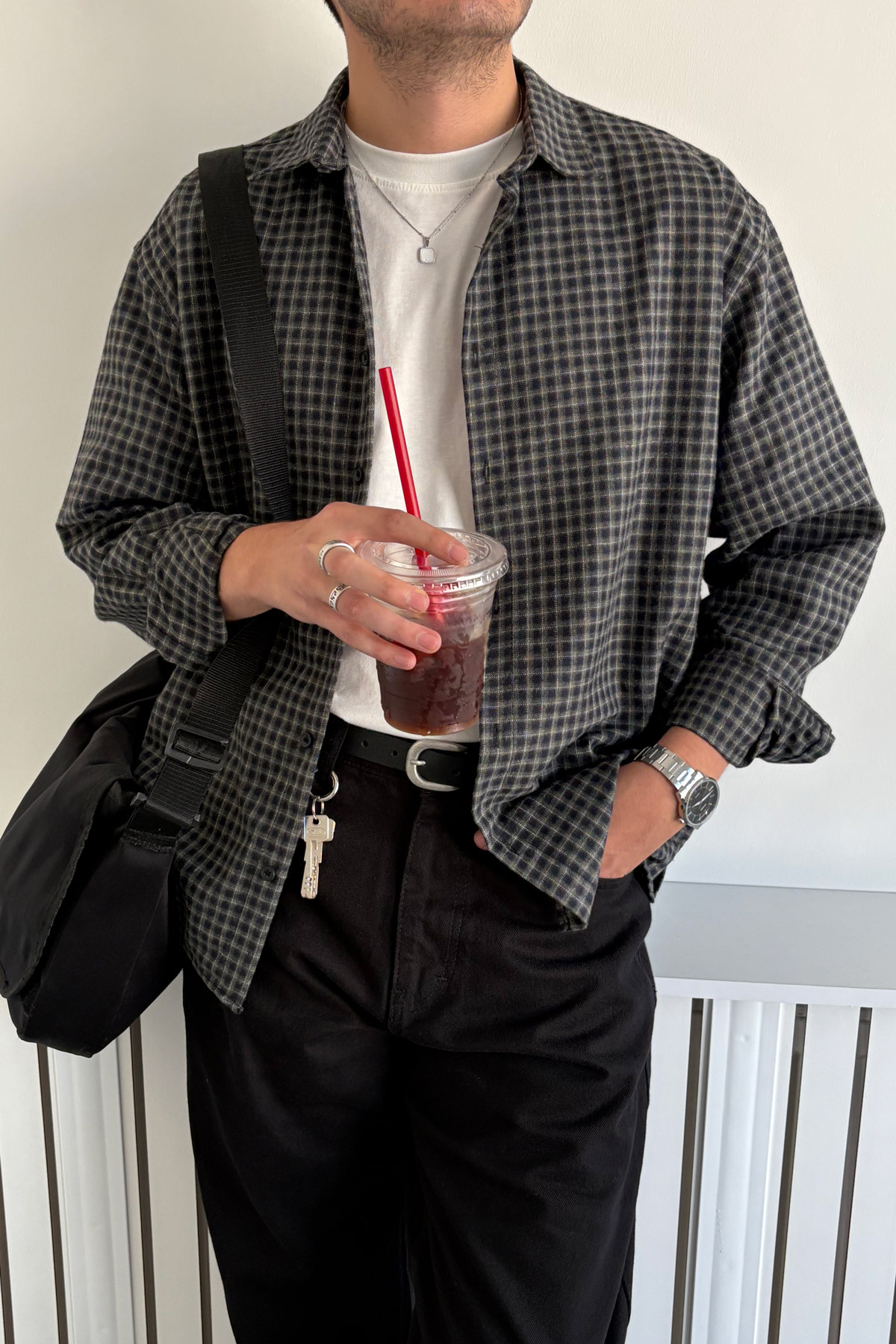 HYMAN  Erkek Oversize %100 Pamuk Ekose Gömlek - Görsel 4