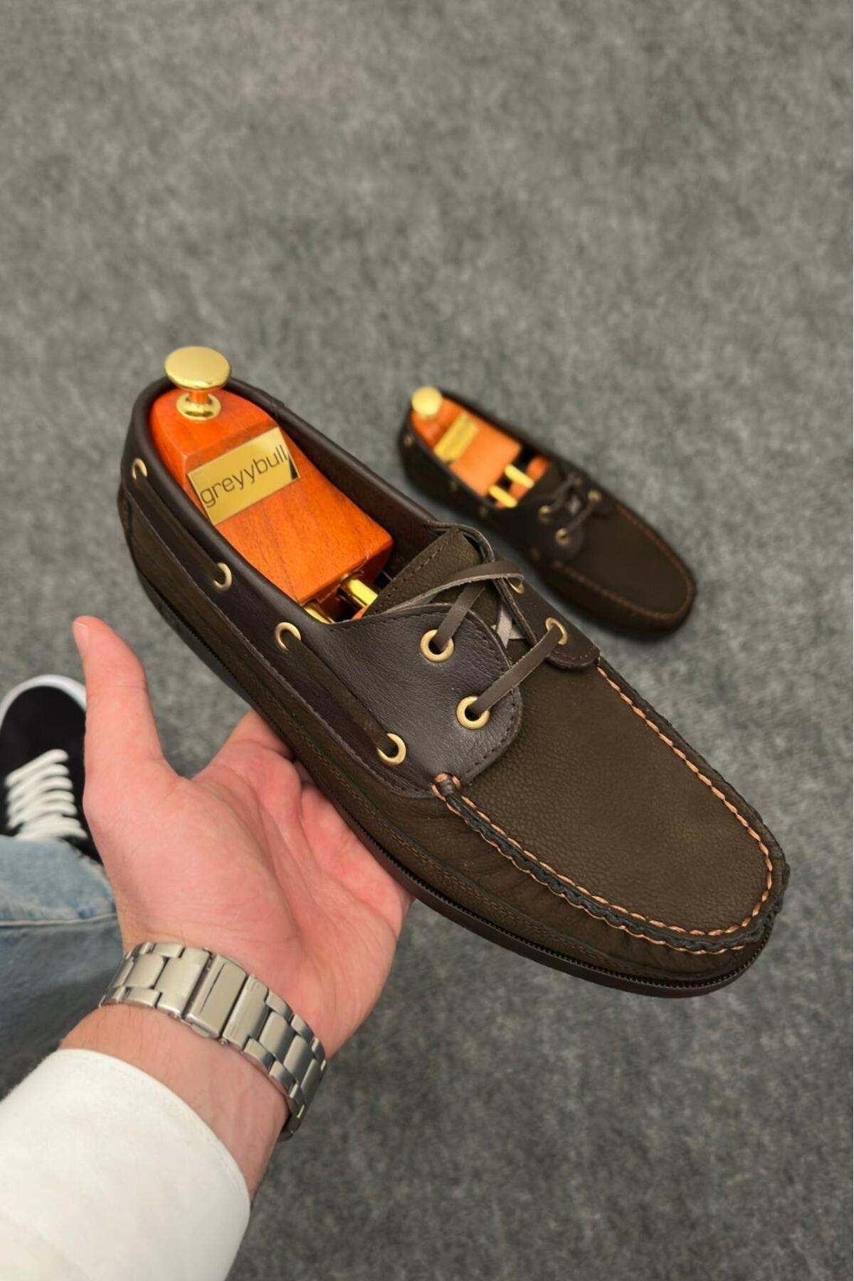 Greyybull Shoes kahve nubuk kahve deri -nubuk deri kokulu taban yazlık loafer ayakkabı