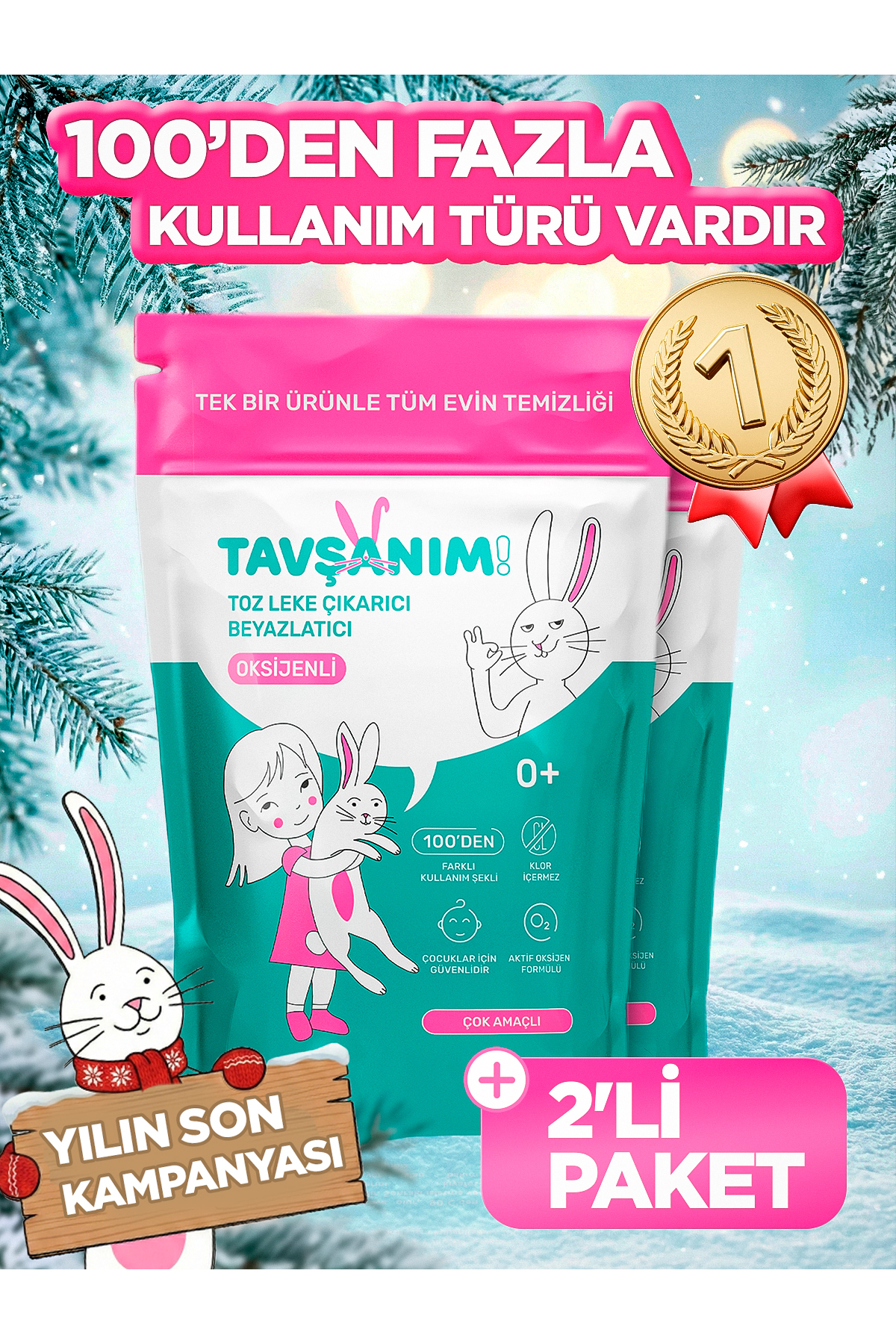 TAVŞANIM! Çok Amaçlı Oksijenli Toz Leke Çıkarıcı Ve Beyazlatıcı 2x800g