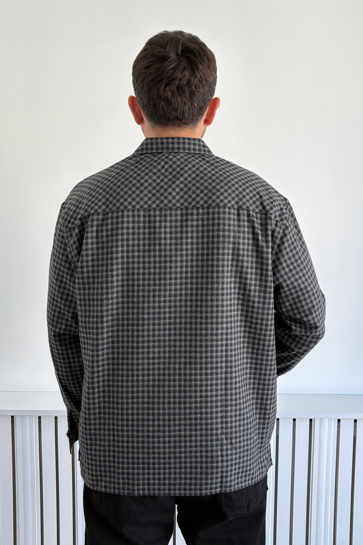 HYMAN  Erkek Oversize %100 Pamuk Ekose Gömlek - Görsel 7