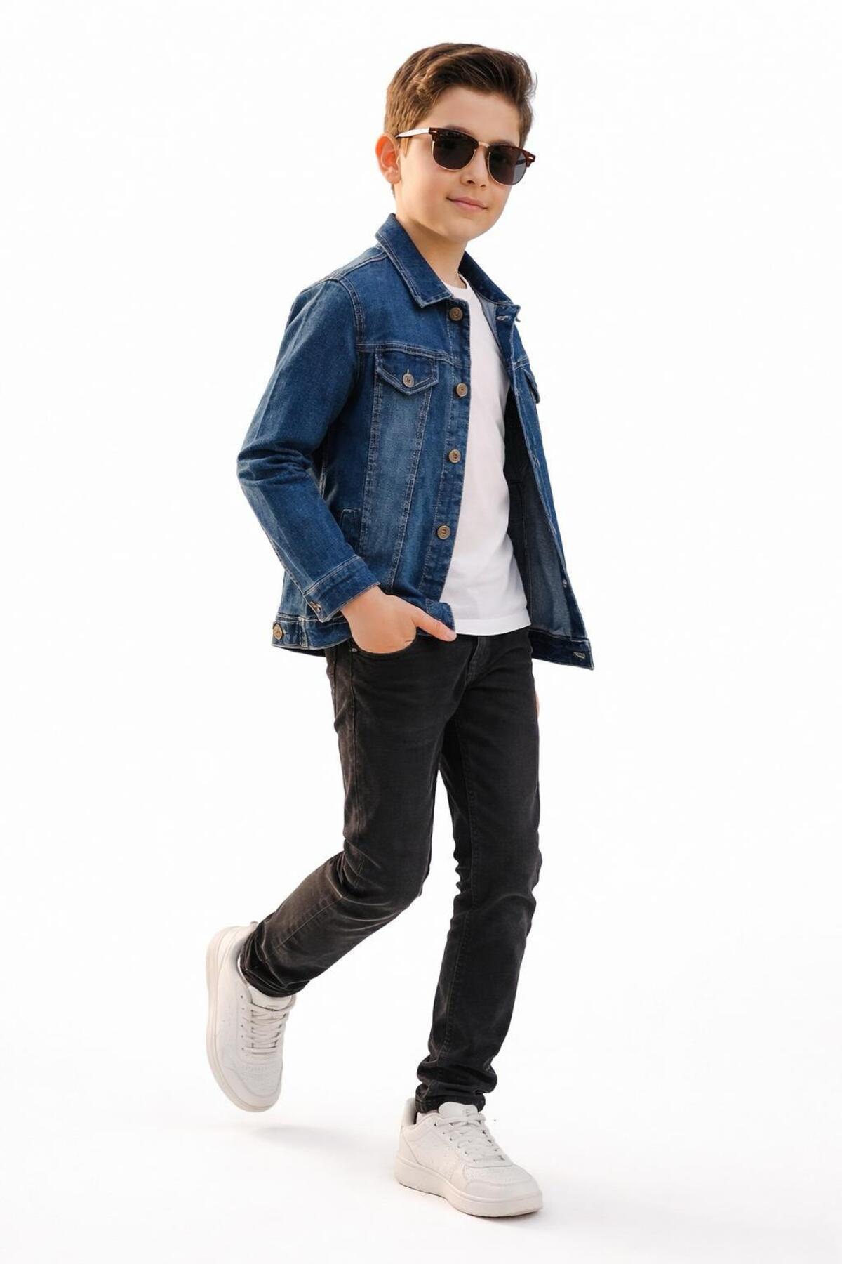 Esterella  unisex çocuk kot ceket / çift cepli çocuk denim ceket - Görsel 5