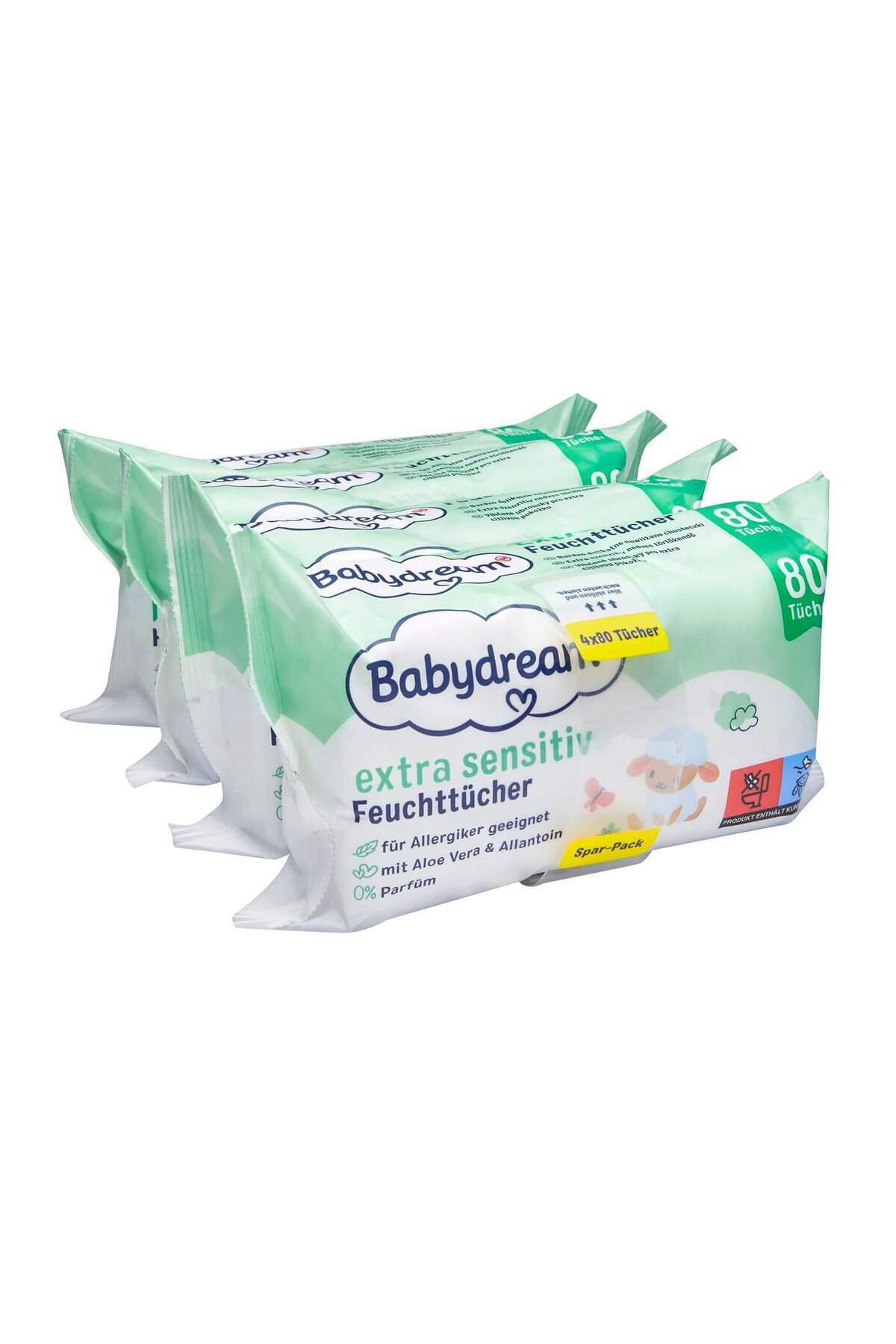 BABYDREAM Bebek Islak Mendil Çok Hassas Cilt, Aloe Veralı, 4x80