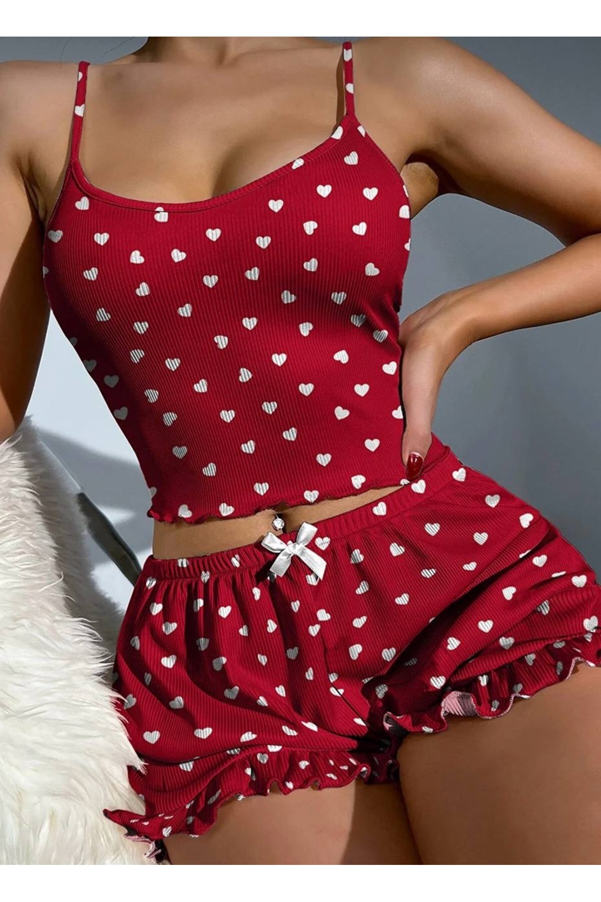 CSR HOMEWEAR Κόκκινο Κορδόνι Γυναικείο Μίνι Καμιζόλα - Bonjour με λουράκι και...