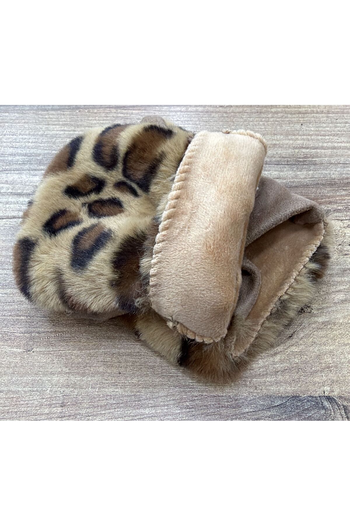 Axesoire 16043 Leopar Desen Peluş Vizon Kesik Eldiven görsel 8