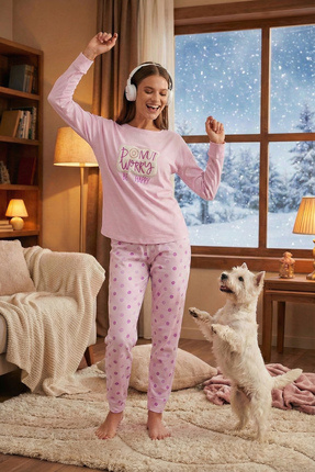 Lela Streç Standart Fit Bisiklet Yaka Desenli Pijama Takımı PİJAMA TAKIMI 609...