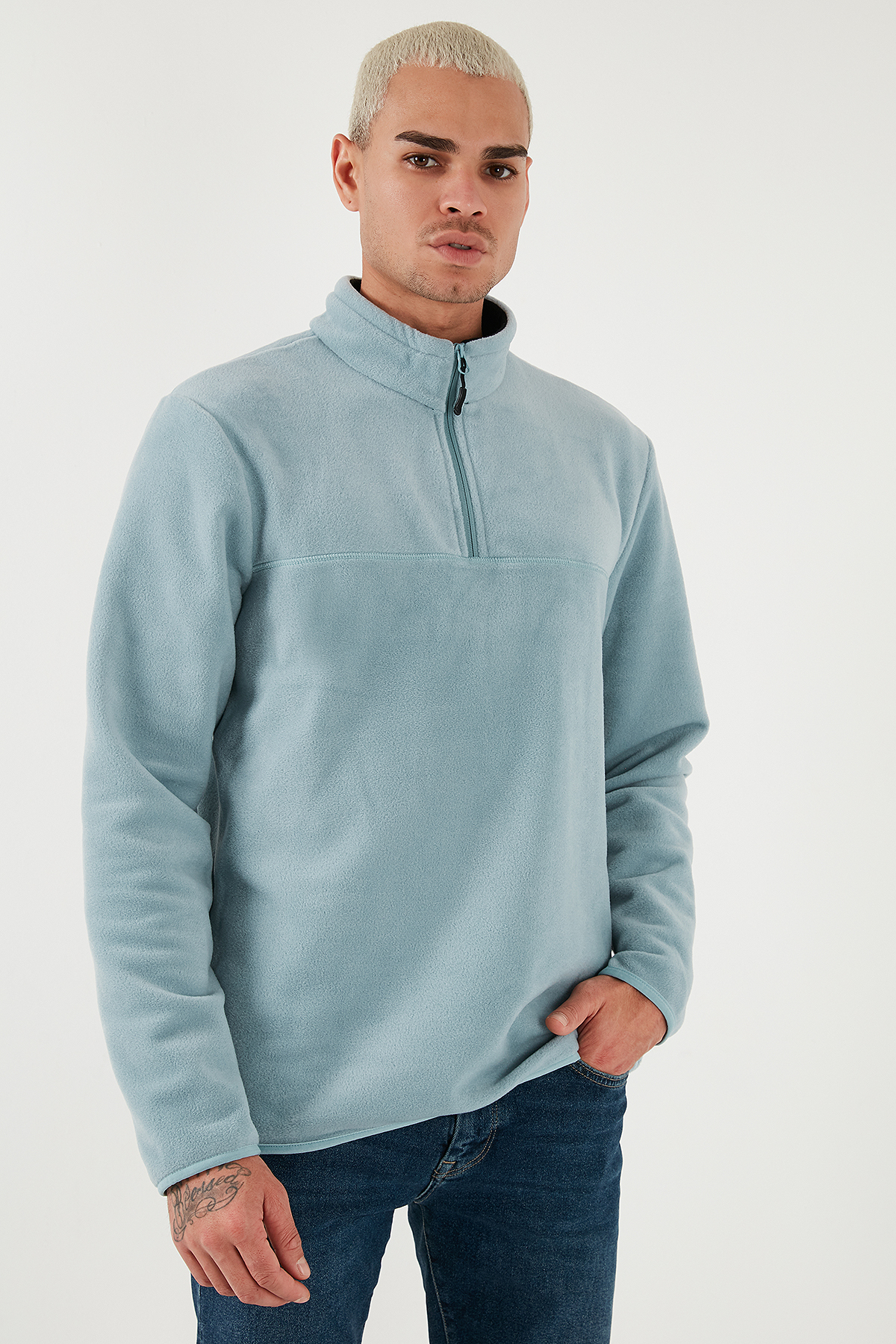 Buratti  Regular Fit Anti-Pilling Tüylenme Yapmayan Dik Yaka Soğuk Geçirmez Şardonlu Polar Erkek POLA - Görsel 7