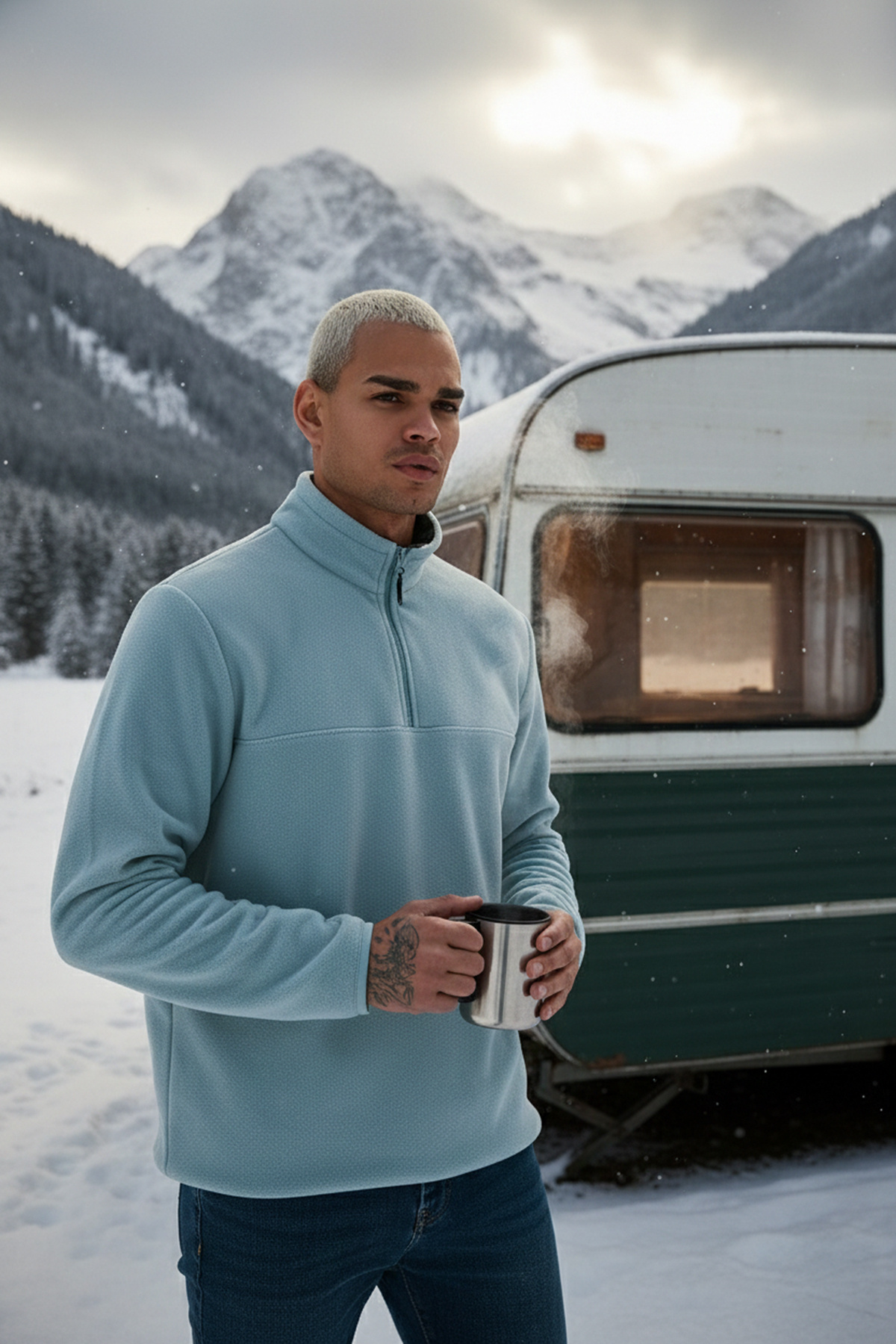 Buratti  Regular Fit Anti-Pilling Tüylenme Yapmayan Dik Yaka Soğuk Geçirmez Şardonlu Polar Erkek POLA