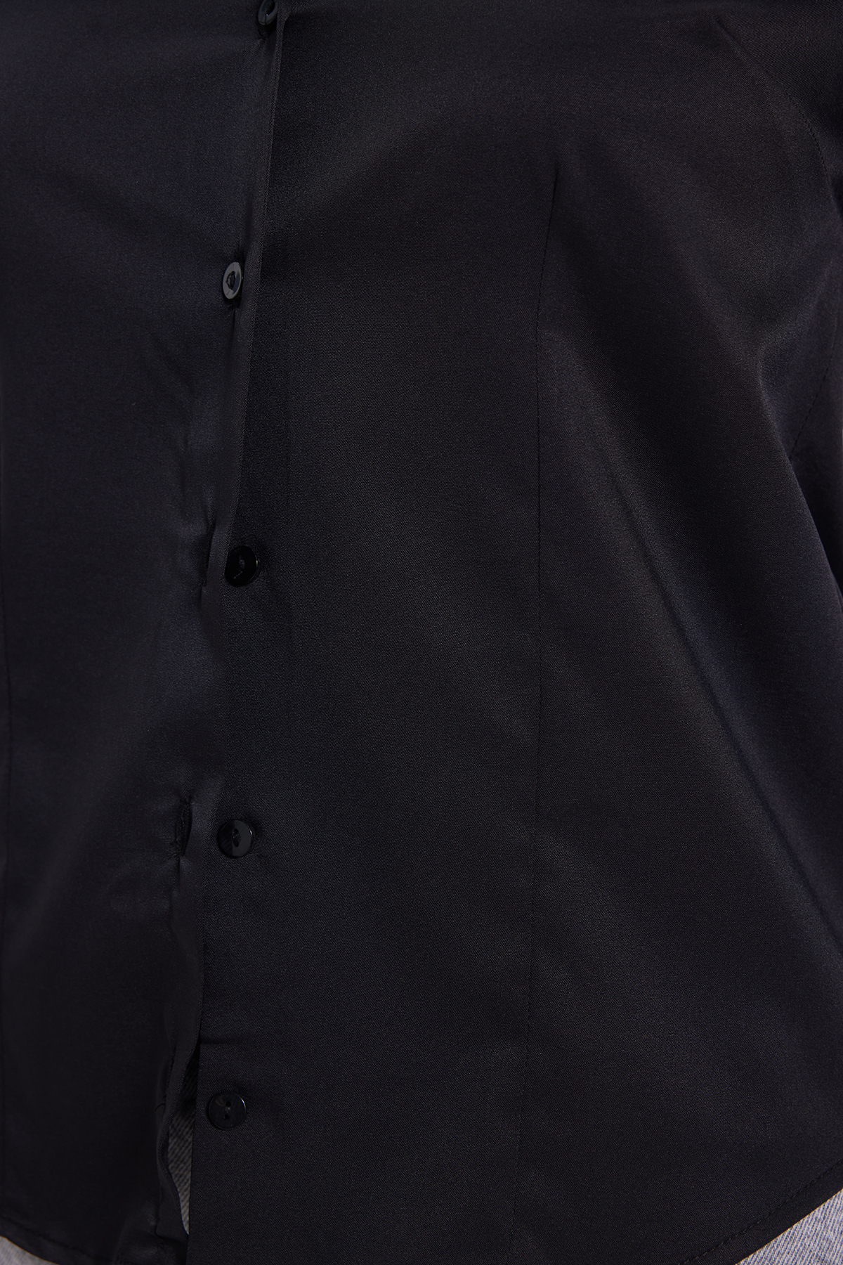 Tudors  Kadın Oversize Geniş Kesim %100 Pamuk Müslin Kumaş Uzun Kollu Cepli Dokulu Siyah Gömlek - Görsel 7