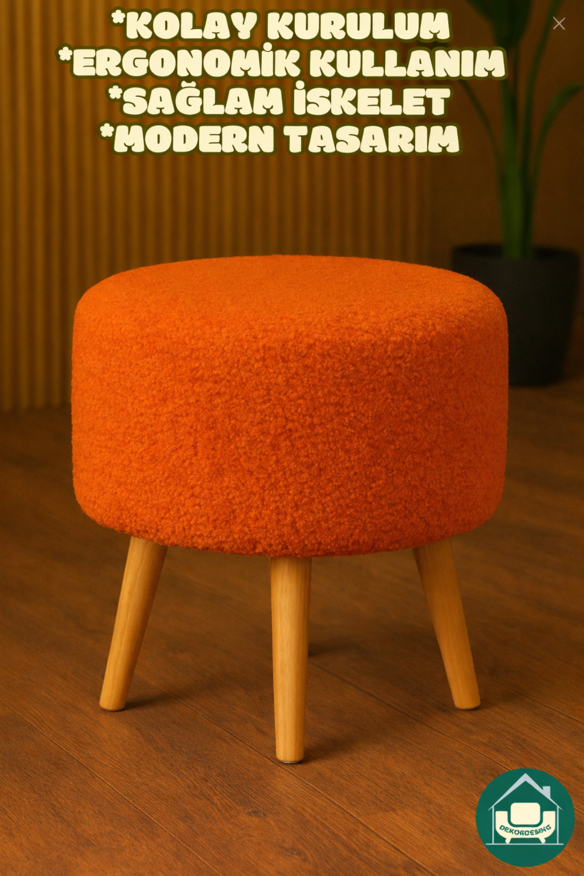 DEKOR MOBİLYACIM Yuvarlak Balkon Mutfak Salon Ayak Uzatma Pufu Gürgen Ayaklı Özel Tasarım Kiremit Puf Koltuk