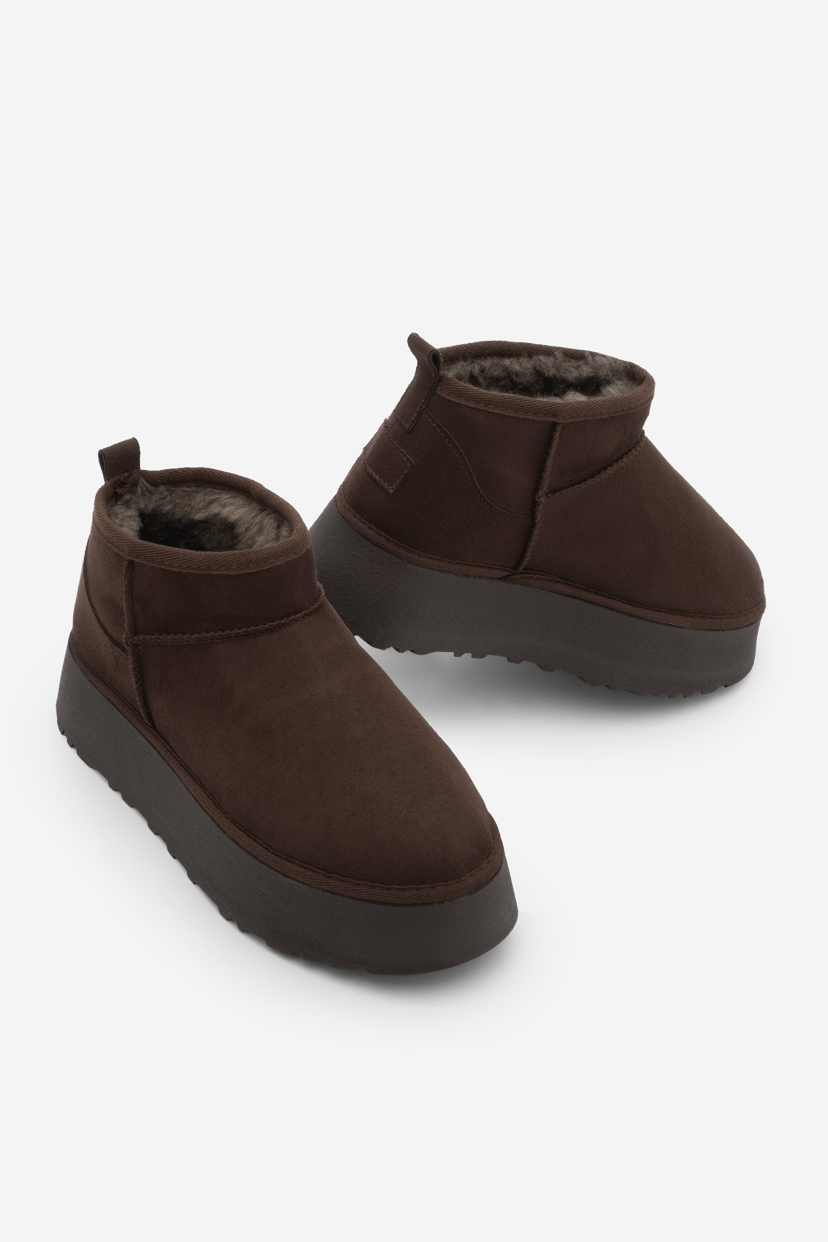 Marjin Kadın Kalın Taban İçi Kürklü Acı Kahve Yarım Bot Tefis Kahve Süet