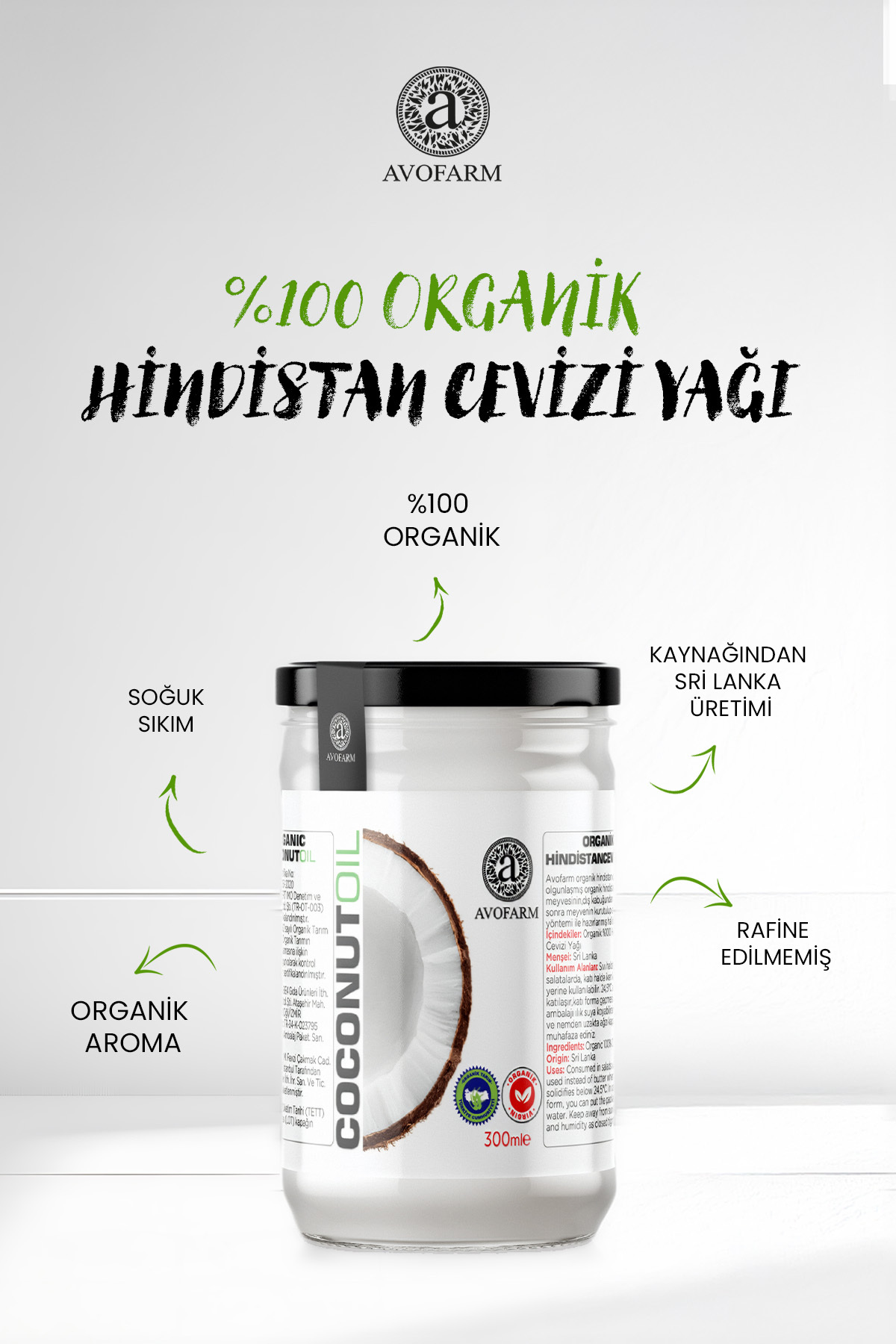%100 Organik Hindistan Cevizi Yağı 300ML (Soğuk Sıkım) — 300MLHCY — تصویر 2 از 7