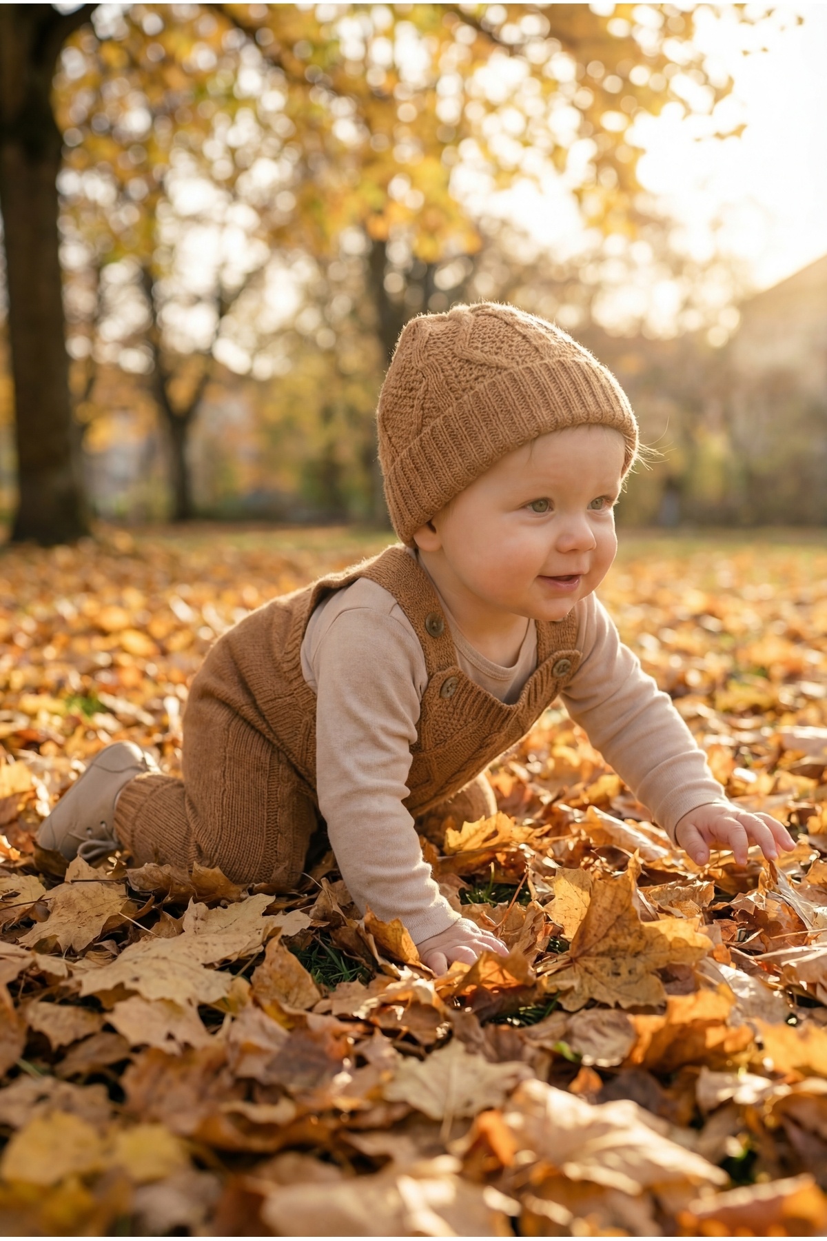Babily Ayarlanabilir Askılı Selanik Örgü Şapkalı Triko Tulum Salopet Bebek fotoğrafı 6 (önizleme)
