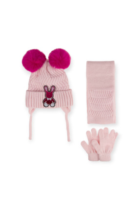 Kitti 1-4 Yaş Sevimli Figürlü Çocuk Bere Atkı Eldiven 3'lü Set | Polar İçli T...