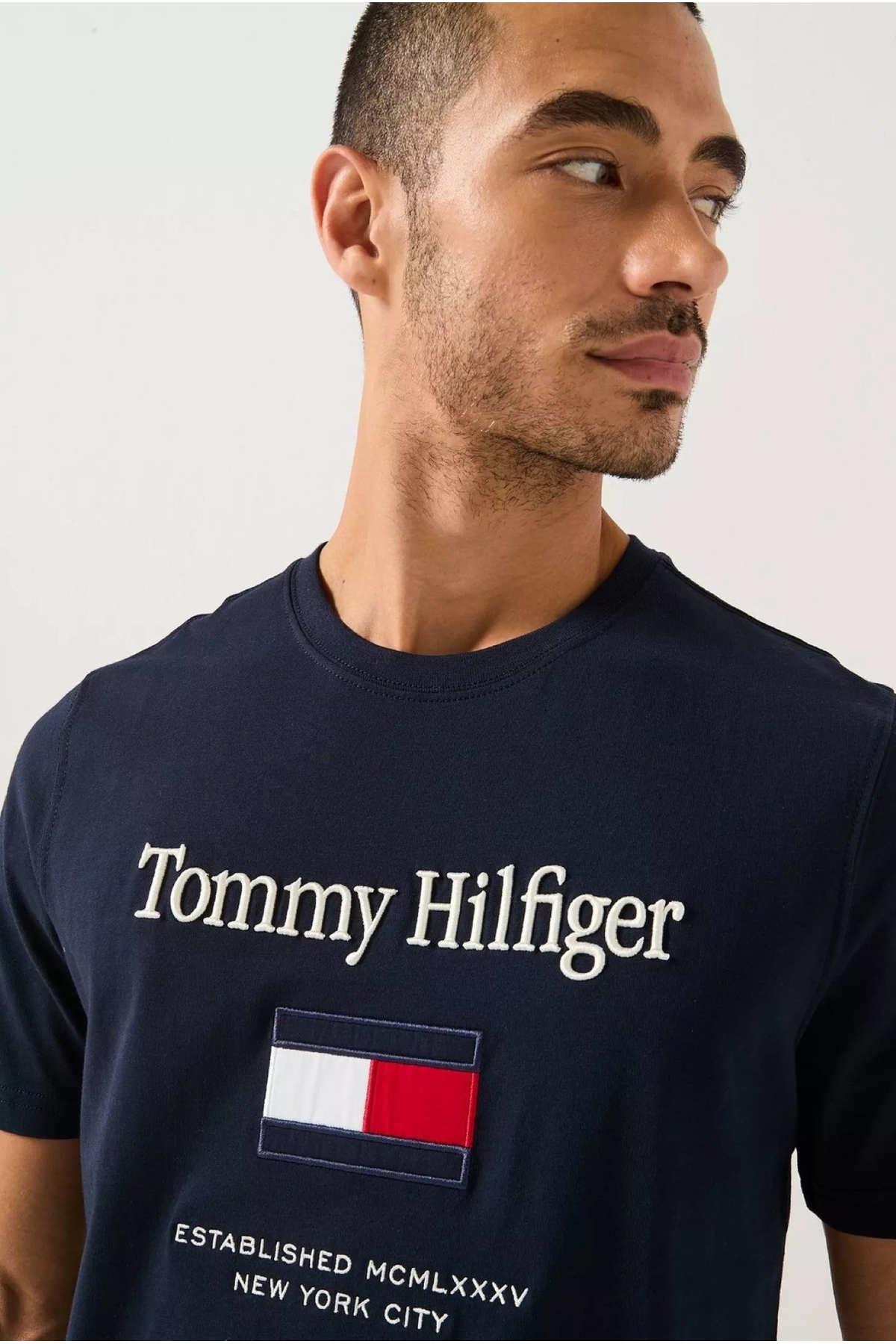 تامی هیلفیگر تی‌شرت مردانه نخی طرح‌دار گلدوزی شده با اندازه معمولی