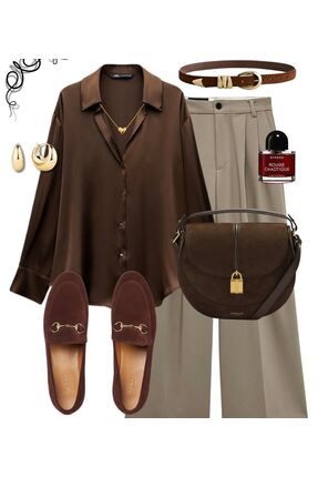 KAREN ACI KAHVERENGİ SATEN GÖMLEK