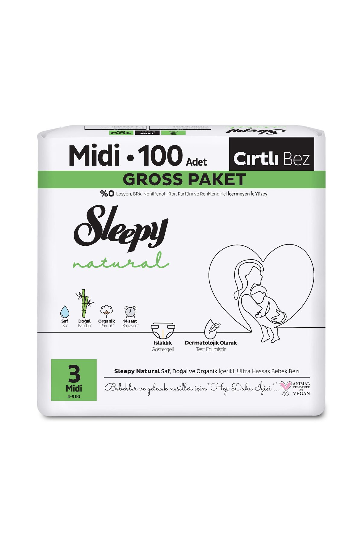 Sleepy Natural Gross Paket Bebek Bezi 3 Numara Midi 100 Adet fotoğrafı 2 (önizleme)