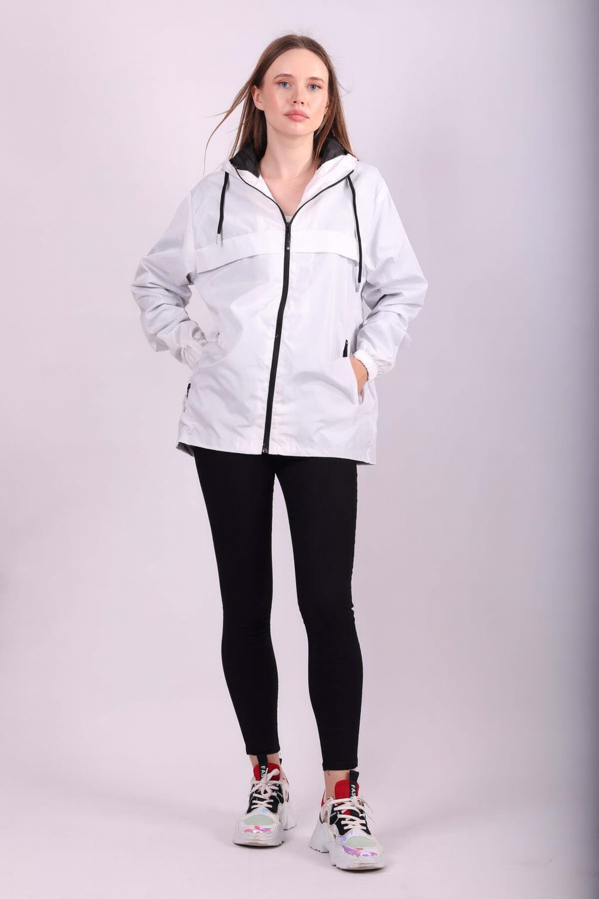 comstar  Kadın Içi Astarlı Suya Dayanıklı Kapüşonlu Cepli Yağmurluk - Görsel 4