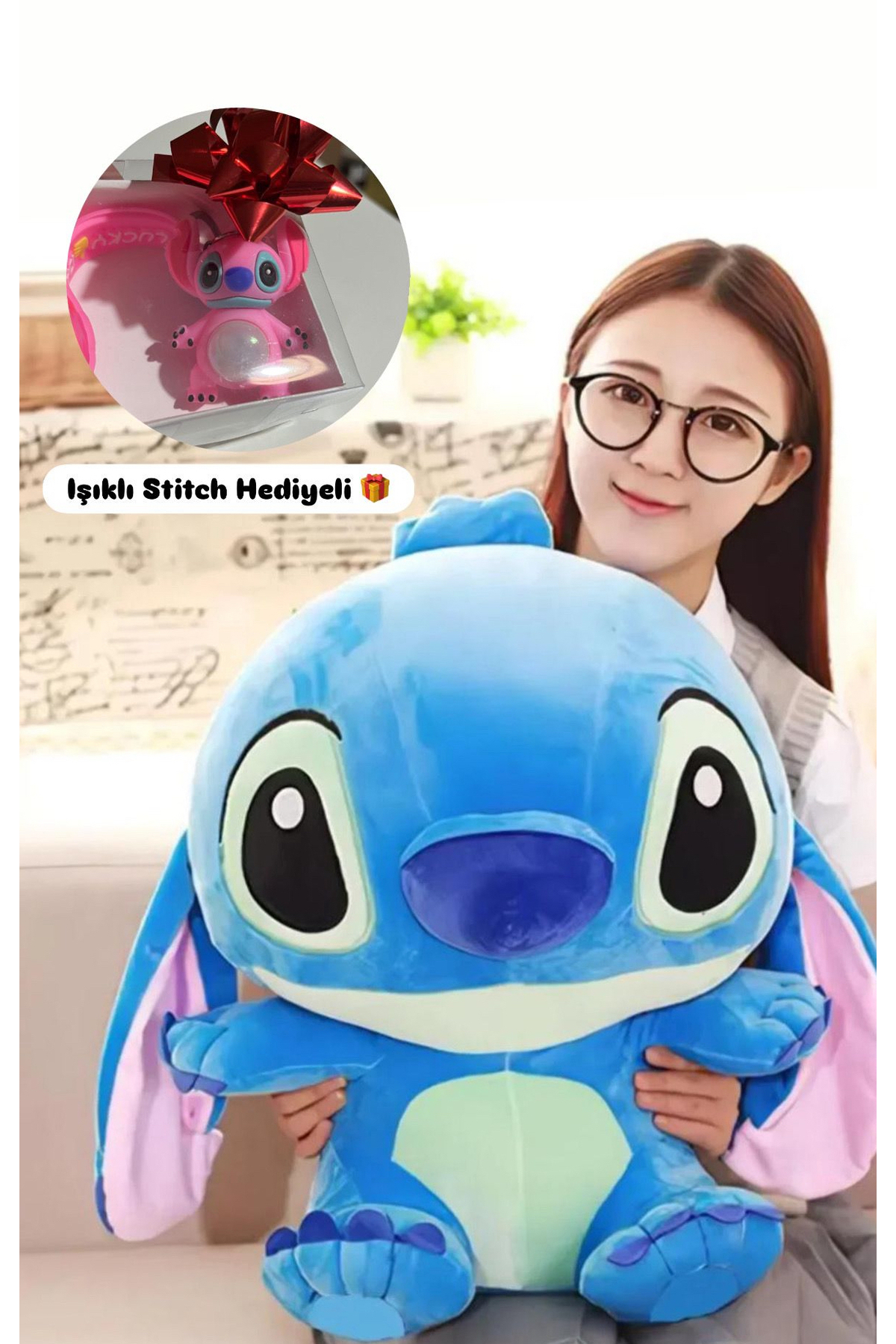 labubu sepeti Disney Stitch Peluş Oyuncak - 50 cm büyük boy Stitch