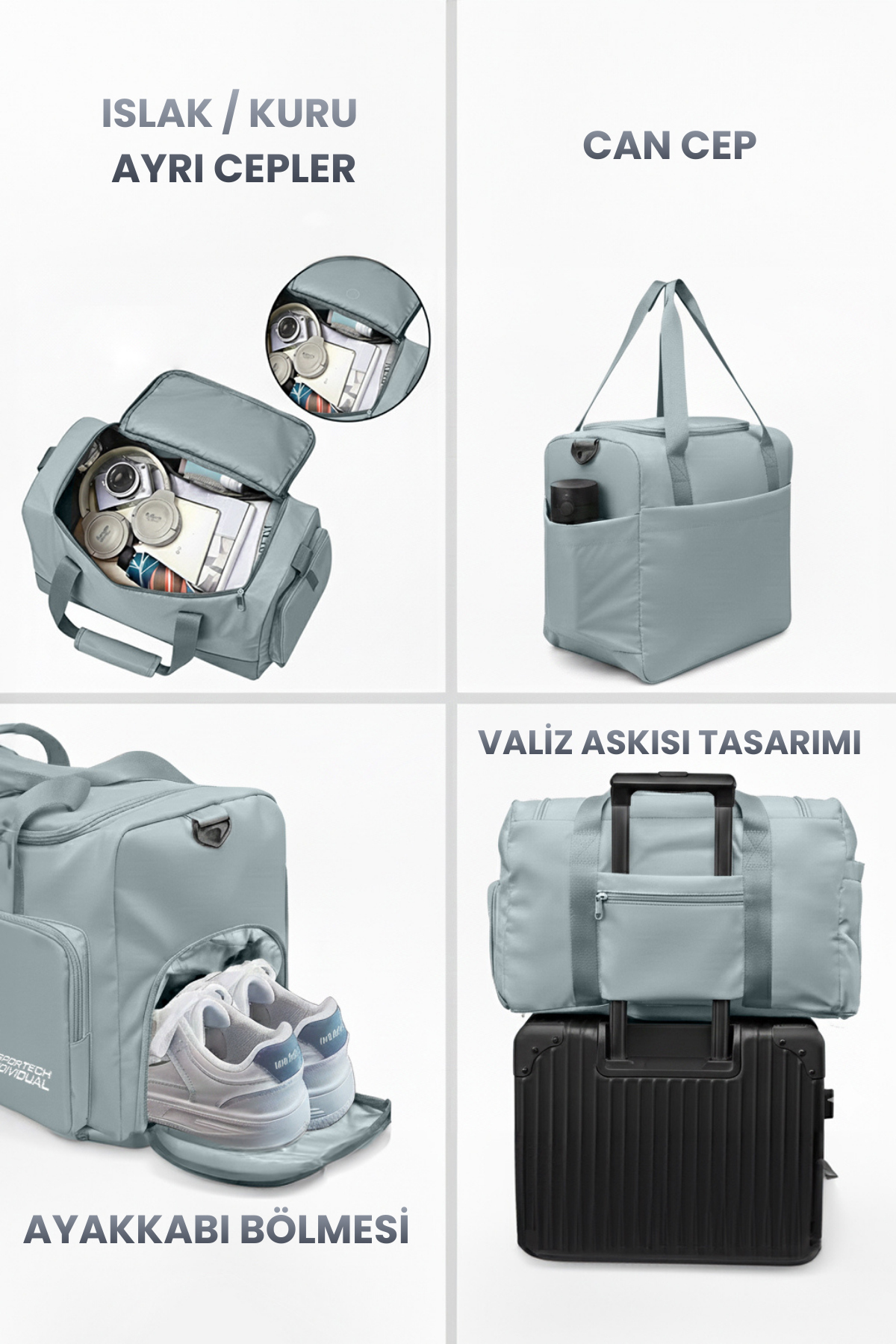 Ghassy Co  Unisex Ayakkabı Bölmeli Askılı Fonksiyonel Cepli Geniş Seyahat Fitness El ve Spor Çantası - Görsel 5