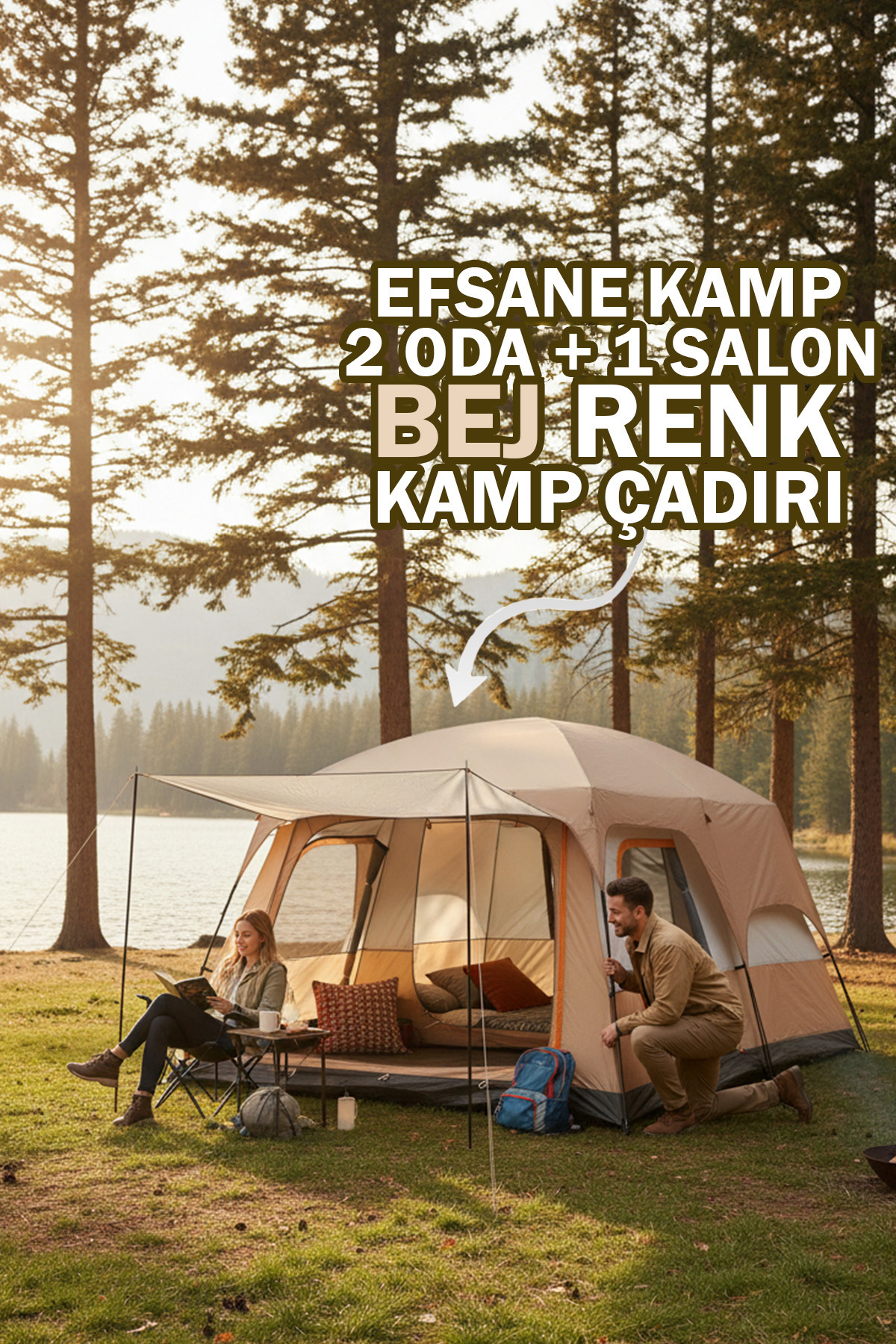 EFSANE KAMP - Aile Boyu Büyük Kamp Çadırı 2 Oda 1 Salon - 12 Kişilik