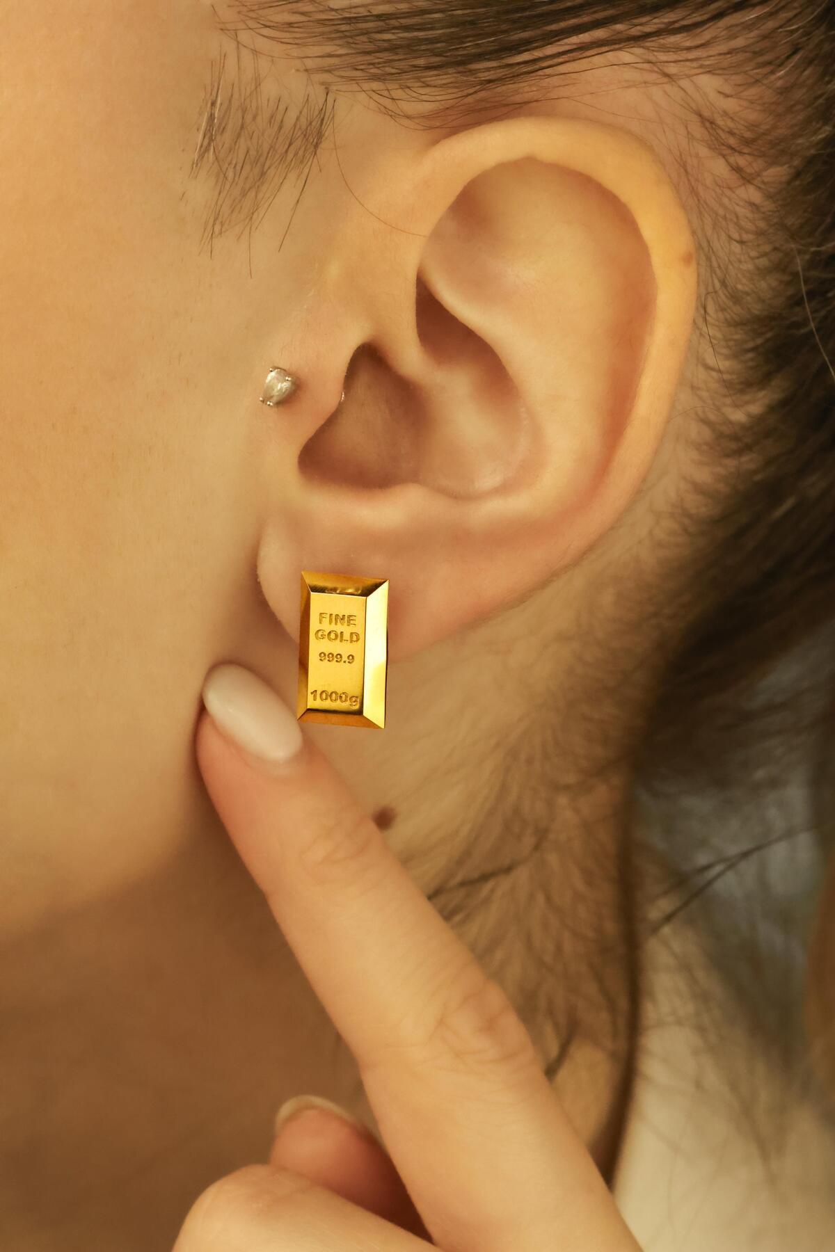 Fay Yamaner Altın Külçe Küpe