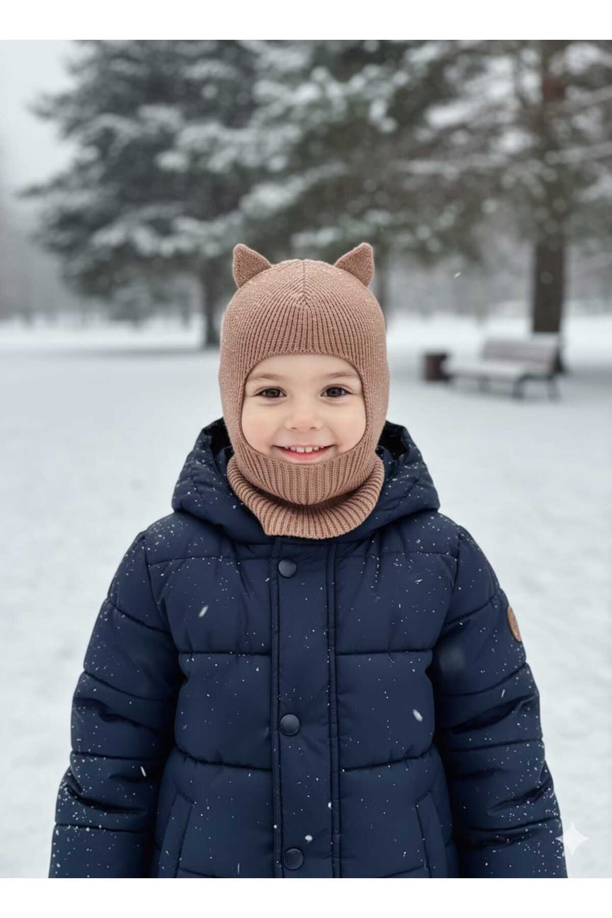 meriç bebe - bütün çocuklar melektir. mrc Kedi Kulaklı Kışlık Balaklava Triko Boyunluklu Bebek Çocuk Şapka Bere Kar Maskesi fotoğrafı 5 (önizleme)