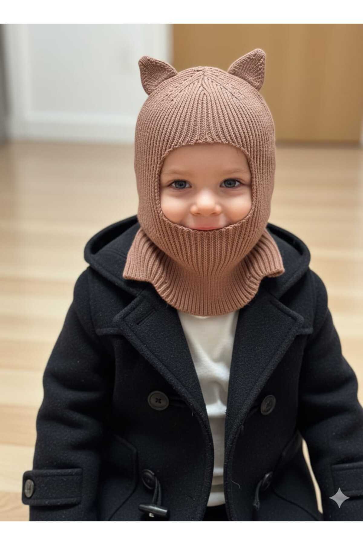 meriç bebe - bütün çocuklar melektir. mrc Kedi Kulaklı Kışlık Balaklava Triko Boyunluklu Bebek Çocuk Şapka Bere Kar Maskesi fotoğrafı 4 (önizleme)