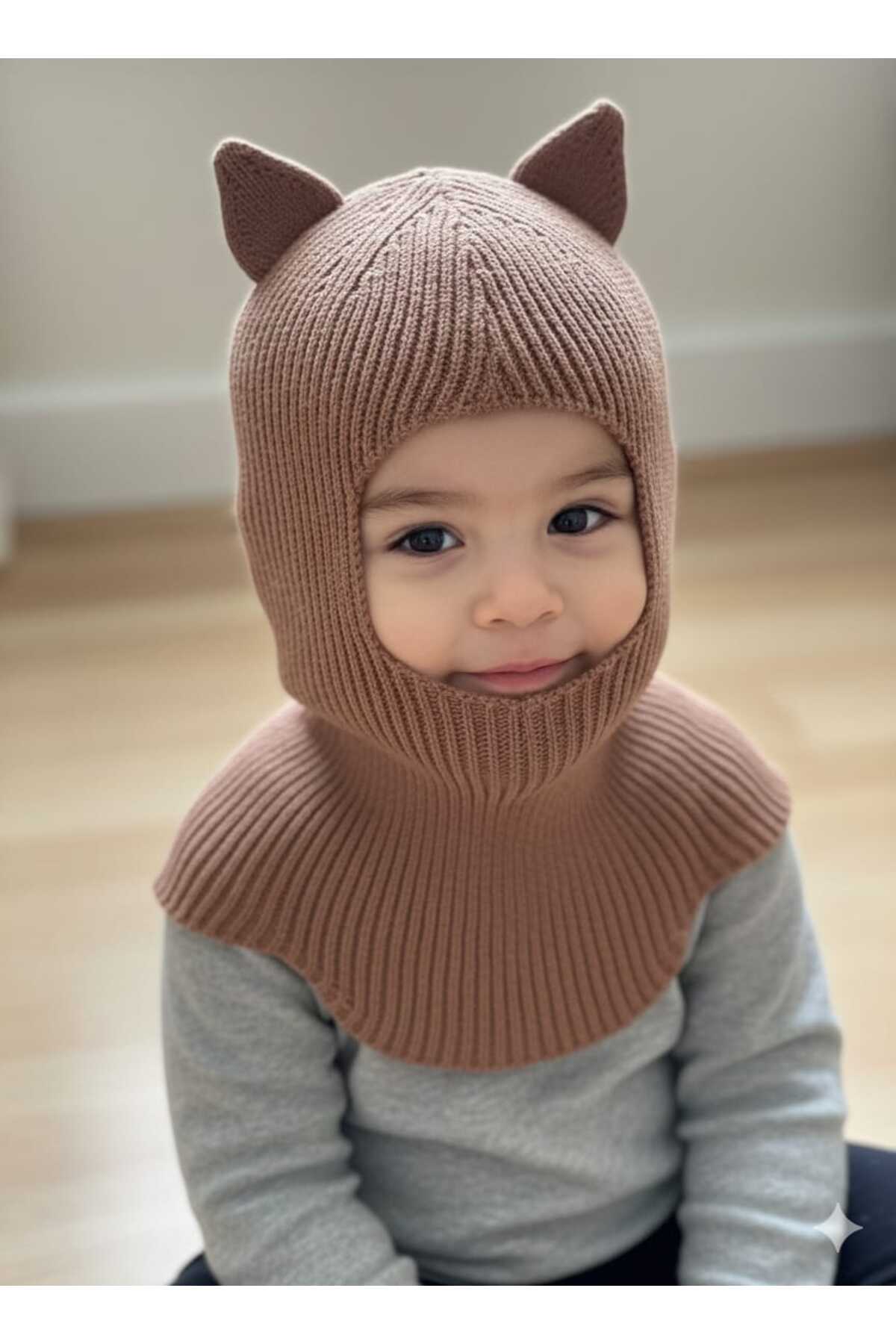 meriç bebe - bütün çocuklar melektir. mrc Kedi Kulaklı Kışlık Balaklava Triko Boyunluklu Bebek Çocuk Şapka Bere Kar Maskesi fotoğrafı 2 (önizleme)