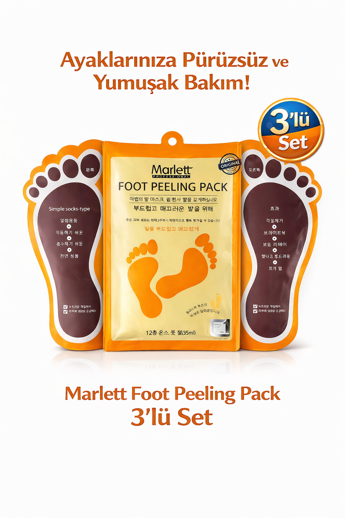 Marlett Foot Peeling Pack - Professıonal Çorap Tipi Ayak Peeling Maskesi 3 Adet