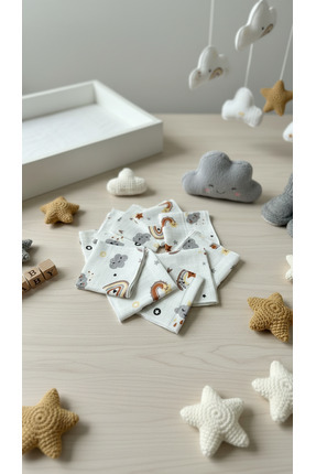 Deko Dekor 10'lu Desenli Müslin Bebek Ağız Mendili %100 Pamuk 25x25 Cm