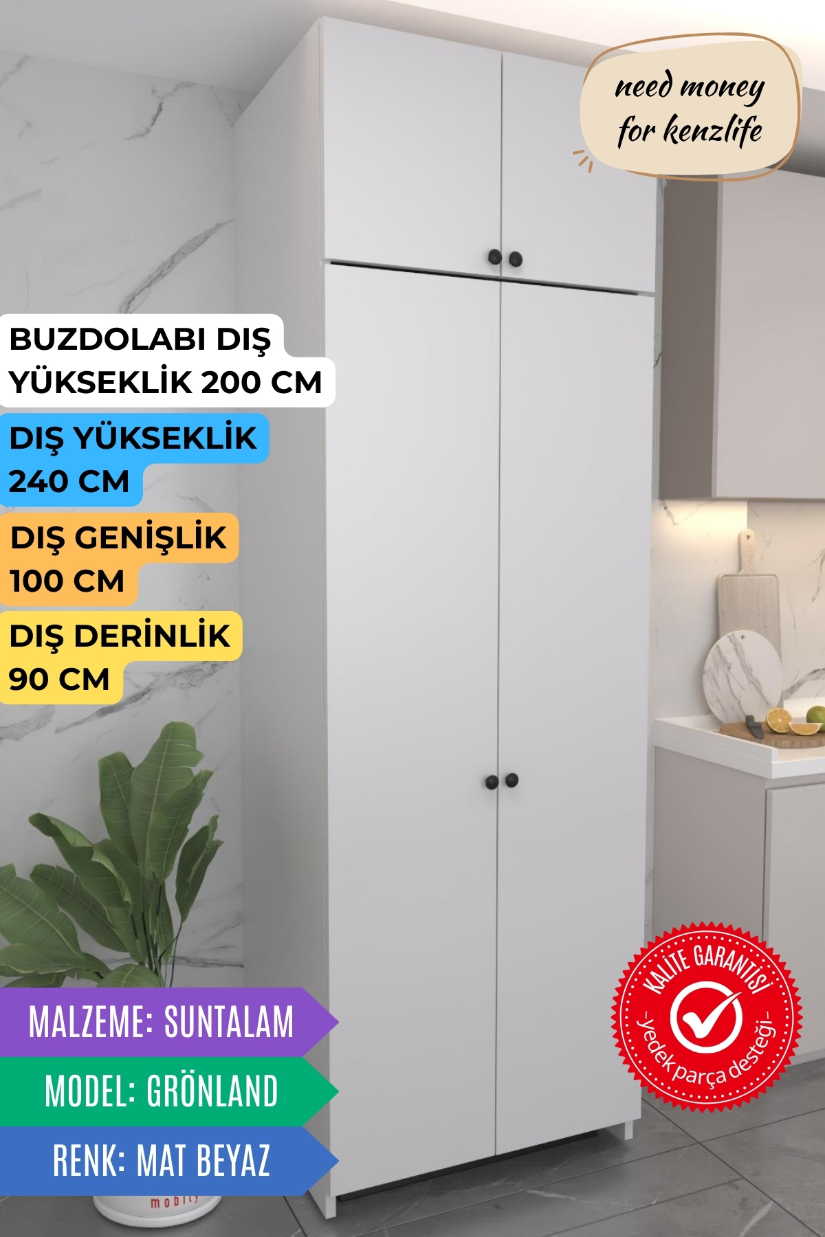 Kenzlife buzdolabı derin dondurucu dolabı modülü grönland beyaz