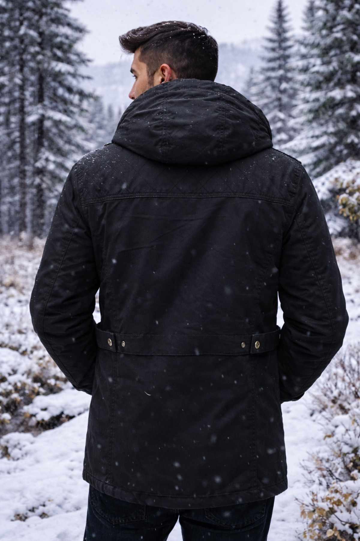 Dynamo  Erkek Siyah Kapüşonlu Kürk Astarlı Su Geçirmez Kaplamalı Kalın Kaban - Görsel 4