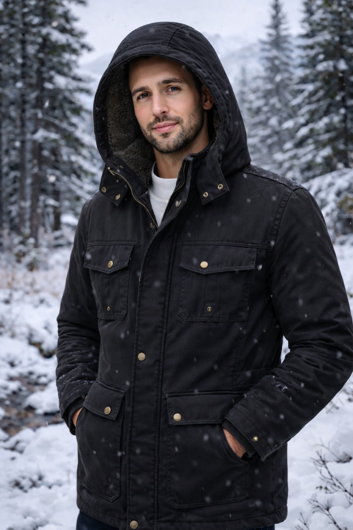 Dynamo  Erkek Siyah Kapüşonlu Kürk Astarlı Su Geçirmez Kaplamalı Kalın Kaban - Görsel 3