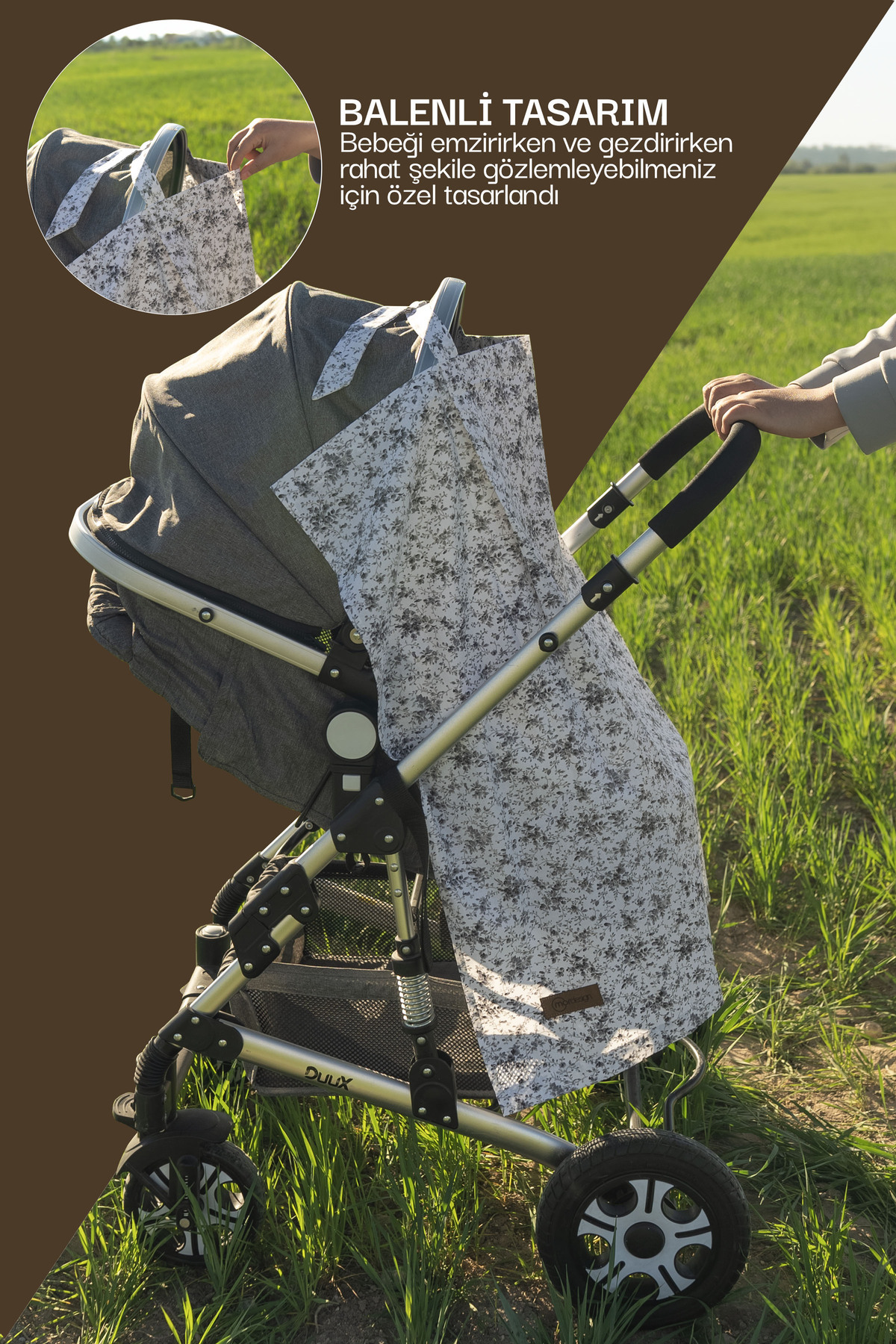 mordesign Çok Amaçlı Bebek Emzirme Örtüsü/Önlüğü; Puset, Bebek arabası örtüsü, Extra Büyük, Çıtır Seri, Gri fotoğrafı 3 (önizleme)