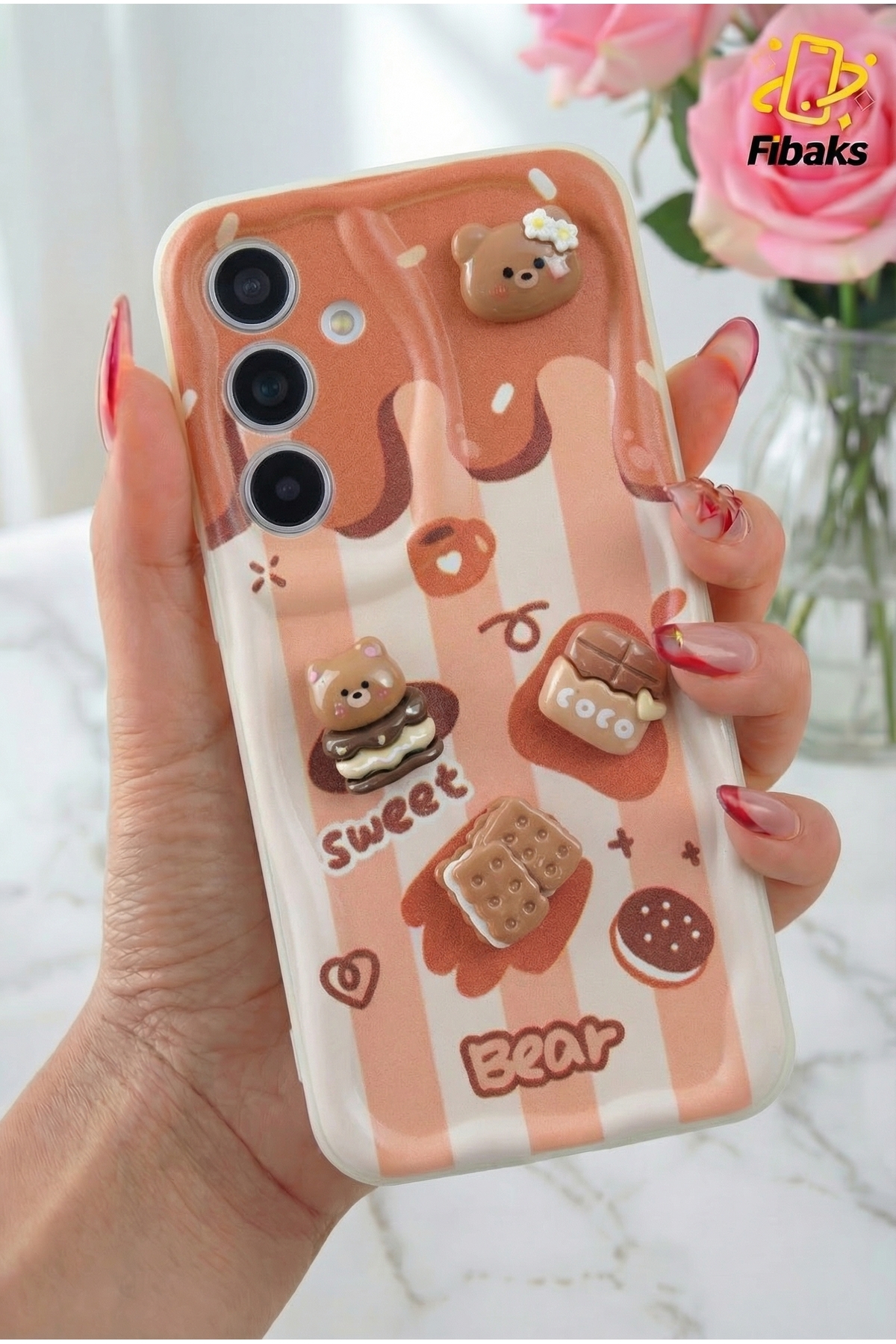 Galaxy A35 Case Design Patterned Camera Protected Bear Biscuit Color Cofffe