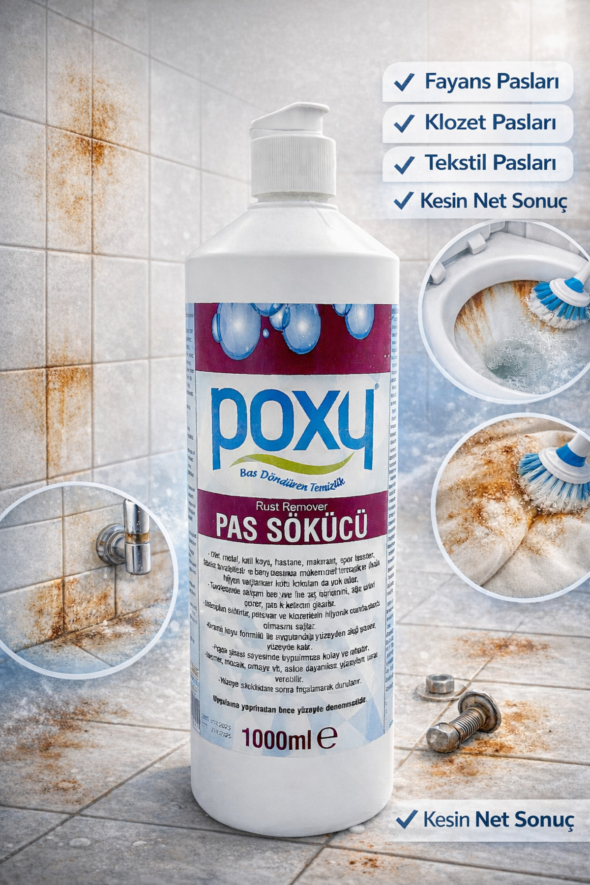 Poxy Pas Sökücü 1 Lt Kararmış Su Yosun Izleri Pas Lekeleri Wc Temizleyici