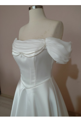 ASL Drape Detaylı Straplez Gelinlik