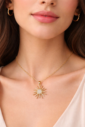 Markasız ucuz Güneş Motifli Taşlı Çelik