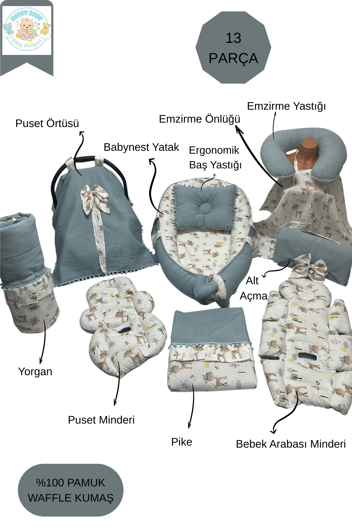 Happy Baby Dikiş Atölyesi 13’lü Babynest Puset Örtüsü Alt Açma Emzirme Yastığı Ana Kucağı Bebek Arabası Minderi Anne Yanı fotoğrafı 2 (önizleme)