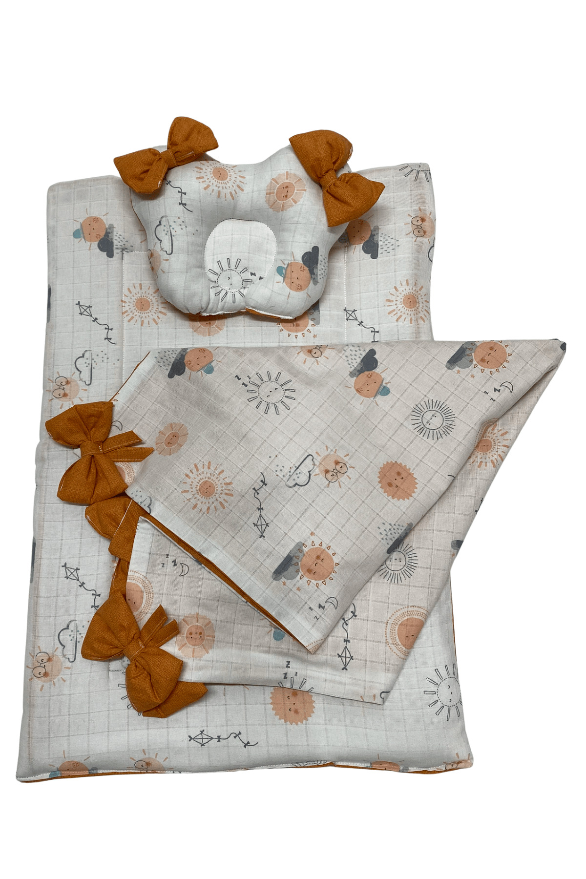 Happy Baby Dikiş Atölyesi Fiyonk Detaylı 3'lü Taşınabilir Alt Açma Seti Bebek Bakım Minderi Müslin Pamuklu Kumaş Yenidoğan fotoğrafı 2 (önizleme)