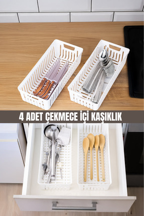 Metsar Home 4’lü Beyaz Mutfak Çekmece Düzenleyici – Kaşık Çatal Bıçak Organiz...