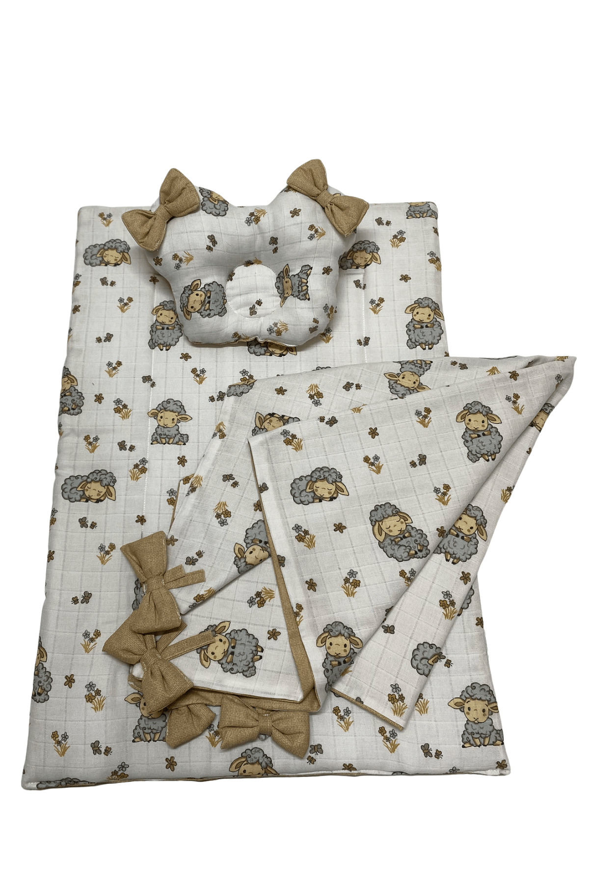 Happy Baby Dikiş Atölyesi Fiyonk Detaylı 3'lü Taşınabilir Alt Açma Seti Bebek Bakım Minderi Müslin Pamuklu Kumaş Yenidoğan fotoğrafı 2 (önizleme)