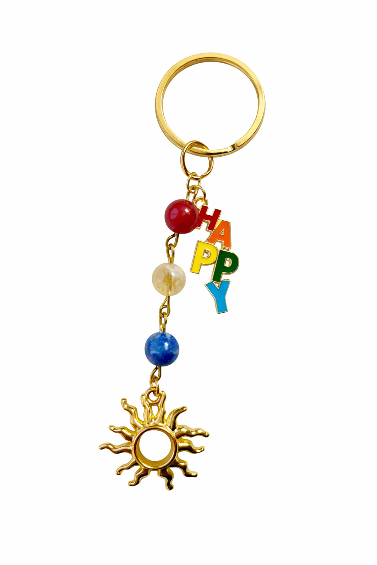 Manifest HappySun Natural Stone Keychain(Citrine(Fertility) Lapis Lazuli (Health) Agate(Evil Eye-Energy))