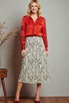 SHOPPEBUTİK Leopar Desenli Midi Etek Yüksek Bel Şık ve Rahat Dokuma Kumaş Mod...