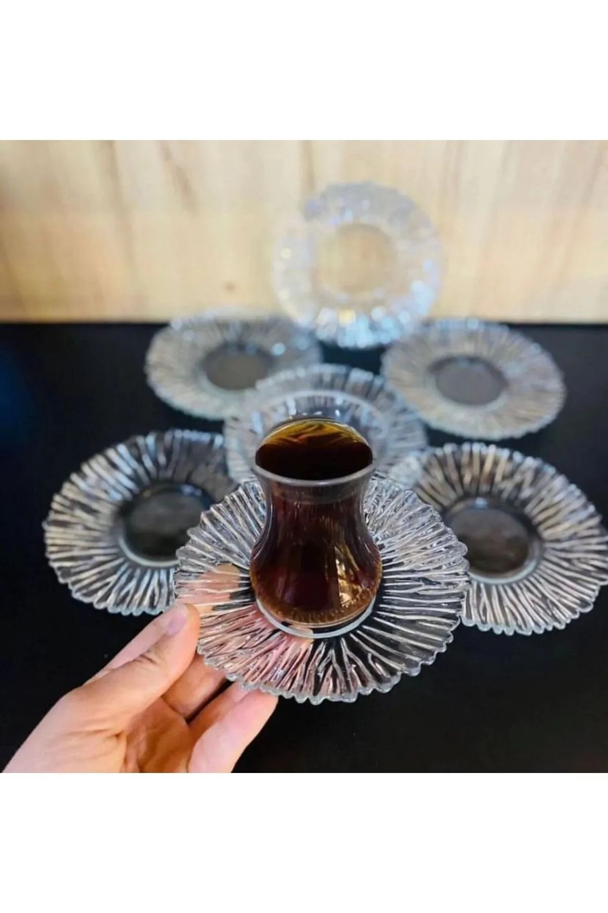 Genel Markalar 6 Lı Boncuk Çay Tabağı Yeni Trend Kristal Özel Tasarım Cam Bardak Altlığı
