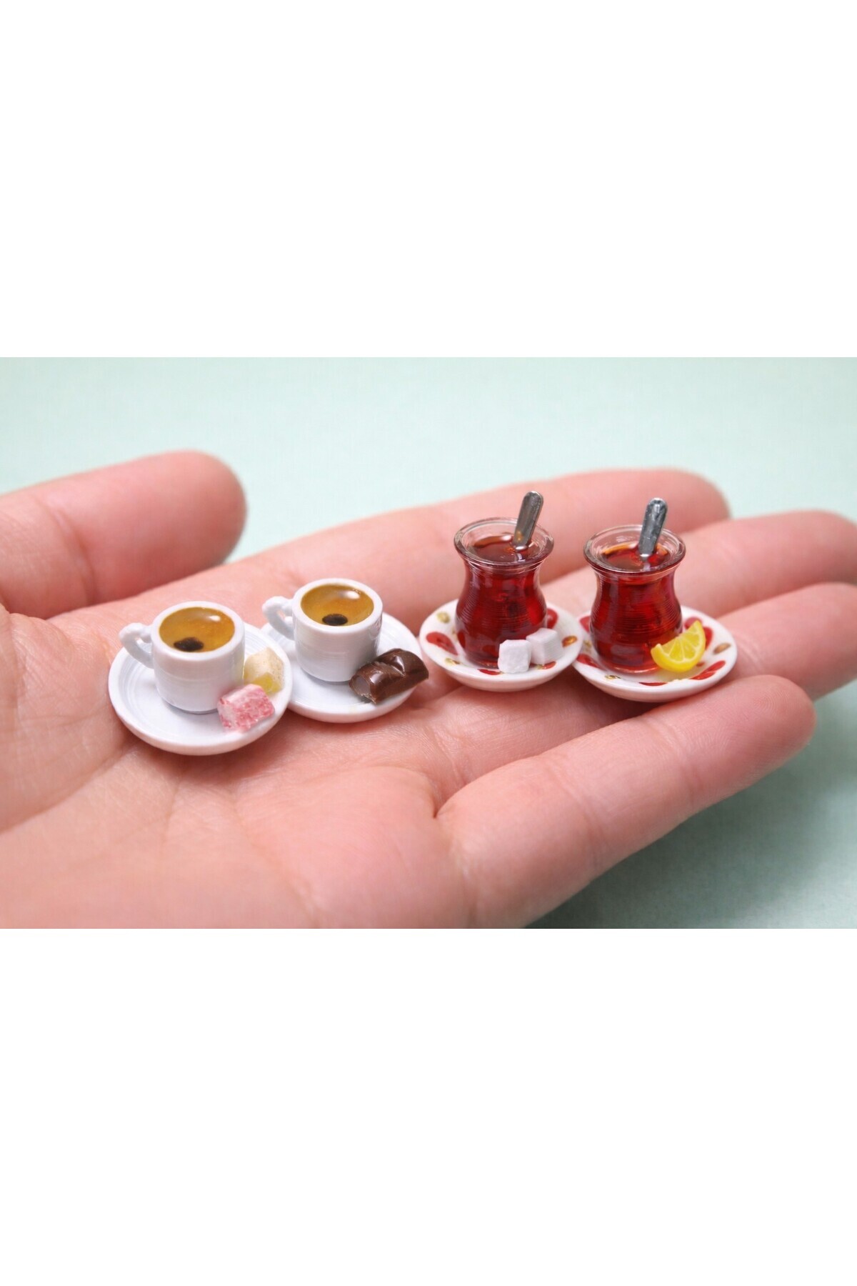 Minyatür Dünyam 2 Çay 2 Kahve Kendinden yapışkanlı Minyatür Telefon Süsü